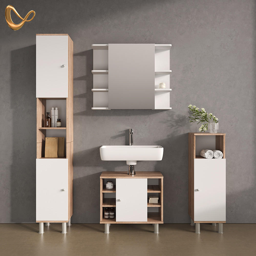 BADMÖBEL-SET Fucino Sonoma 4 Teile - Weiß/Sonoma Eiche, Holzwerkstoff (60/54/32cm) - Livinity®