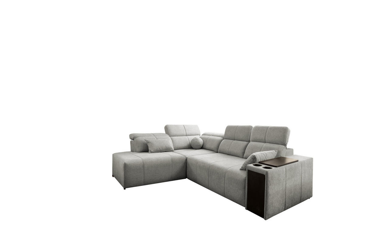 ECKSOFA Mindy VII mit Schlaffunktion und verstellbarer Rückenlehne, Stoff Verita Hellgrau Links - Hellgrau, Holz/Textil (230/288cm) - Kaiser Möbel