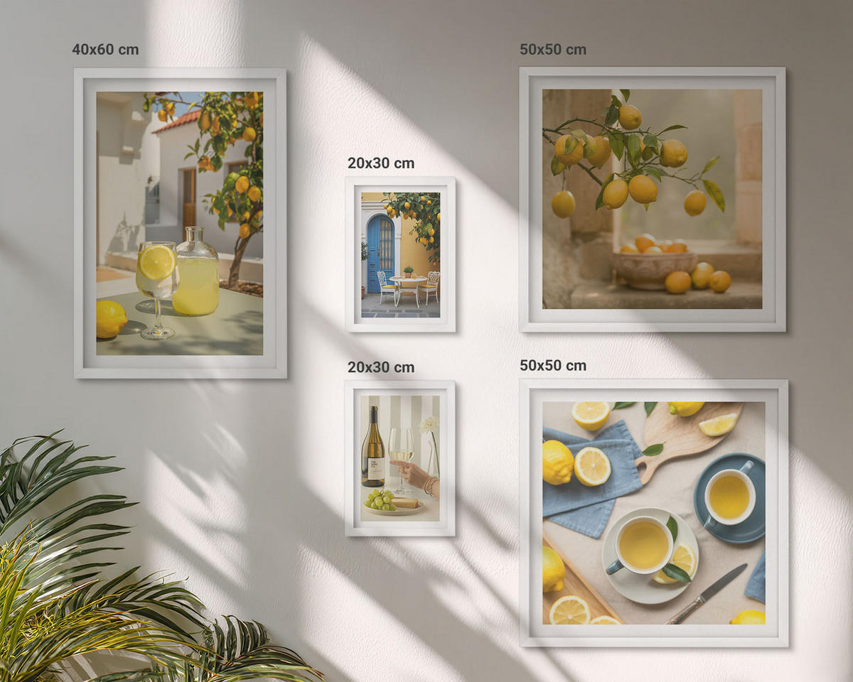 BILDER SET 5er Set - 50x50 cm & 20x30 cm & 40x60 cm Weißer Rahmen - Patio Sun Limonade - Weiß, Kunststoff (40/60cm) - TULUP