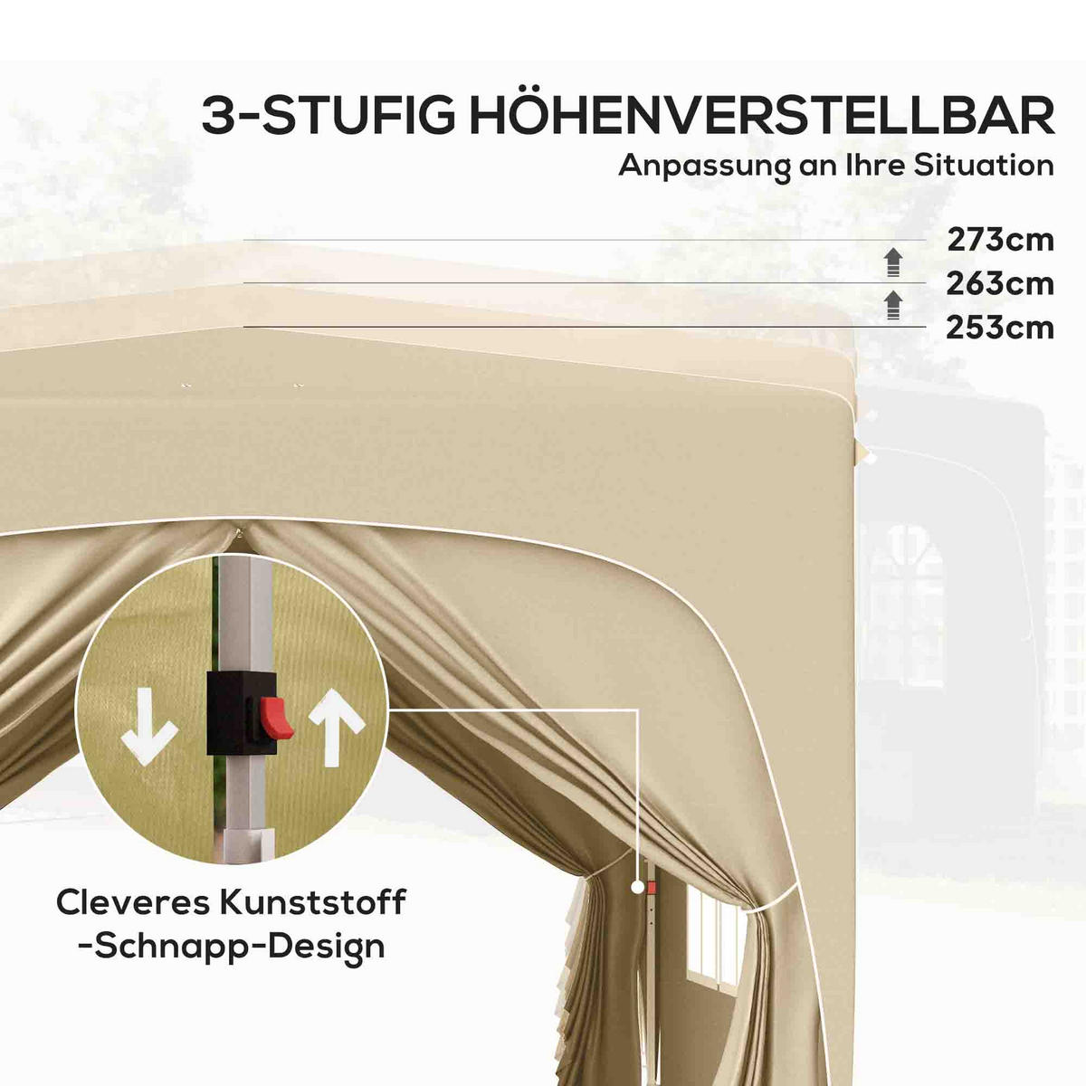 PAVILLON 3x3 m mit 4 Seitenteilen sandfarben - Beige, Metall (300/273/300cm) - ComfortXL