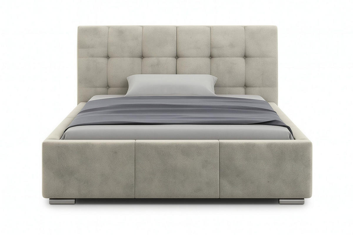 POLSTERBETT BARI mit Kopfteil, 180 x 200 cm, Doppelbett mit Bettkasten und Lattenrost aus Metall, Velourstoff, Frabe: Beige - Beige, Holz/Kunststoff (180/200cm) - Agmat-Furniture