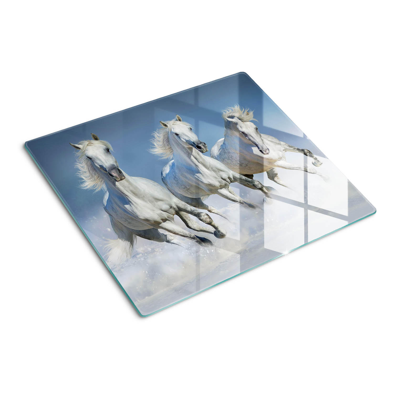 GLASPLATTE 60x52 cm Galoppierende Pferde - Weiß/Hellblau, Glas (60/52cm) - TULUP