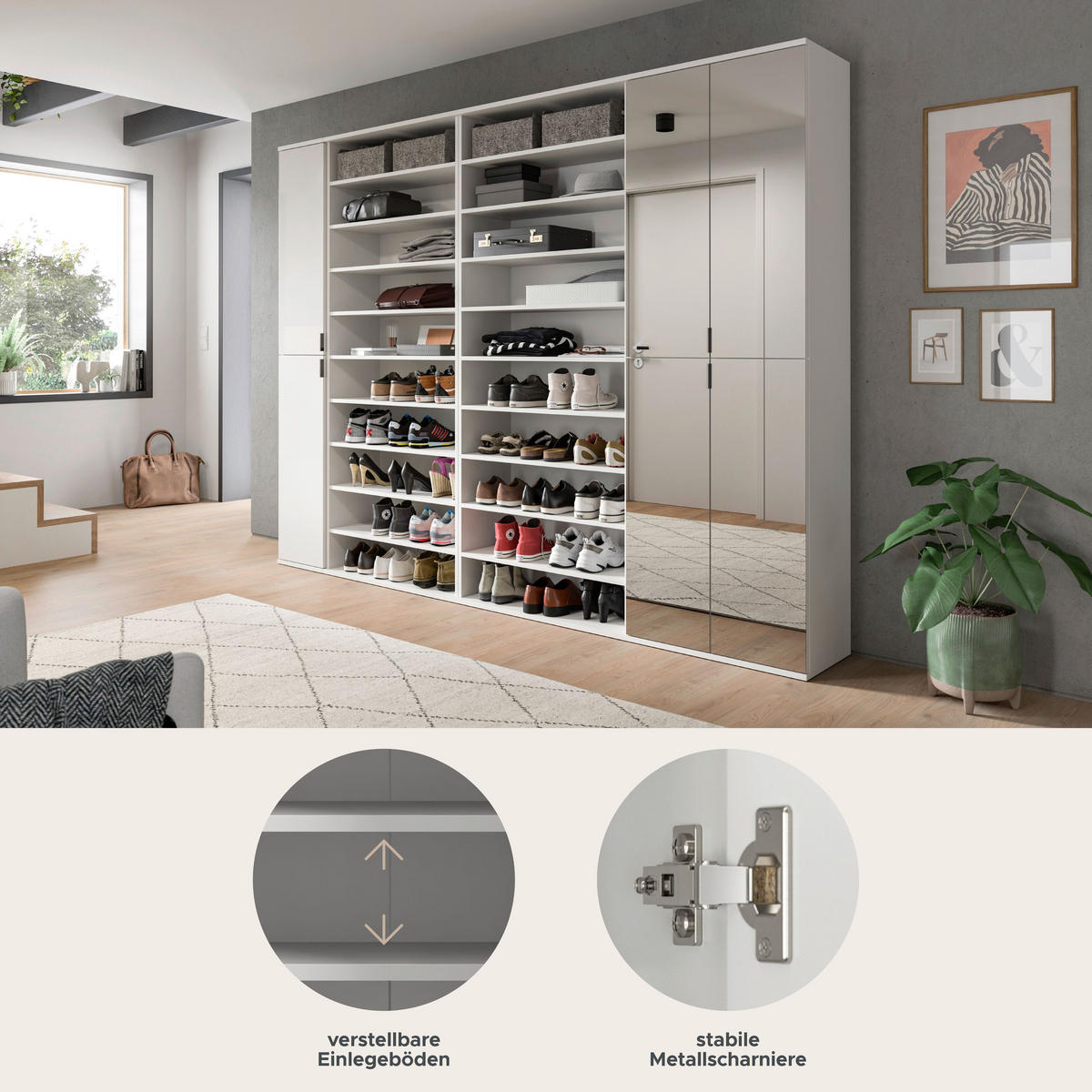 GARDEROBENKOMBINATION 4tlg. Projekt X Garderobe in weiß Nb. und weiß hochglanz B/H/T: 251x193x34 cm - Weiß, Holzwerkstoff (232/191/37cm)