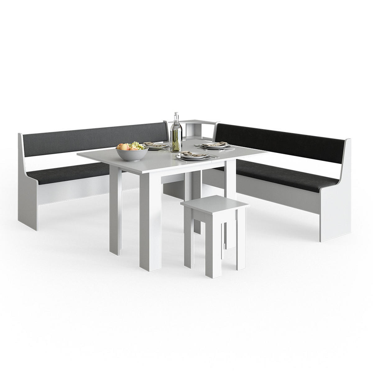 ECKBANKGRUPPE Roman Weiß 210 x 41.5 cm mit Tisch - Anthrazit/Weiß, Holzwerkstoff (210/80/210cm) - Vicco