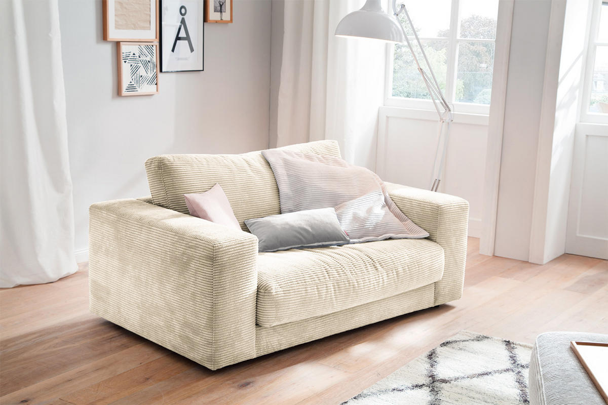 LOVESEAT MADELINE Cremeweiß Cord - Creme/Schwarz, Kunststoff/Textil (170/86/127cm) - KAWOLA