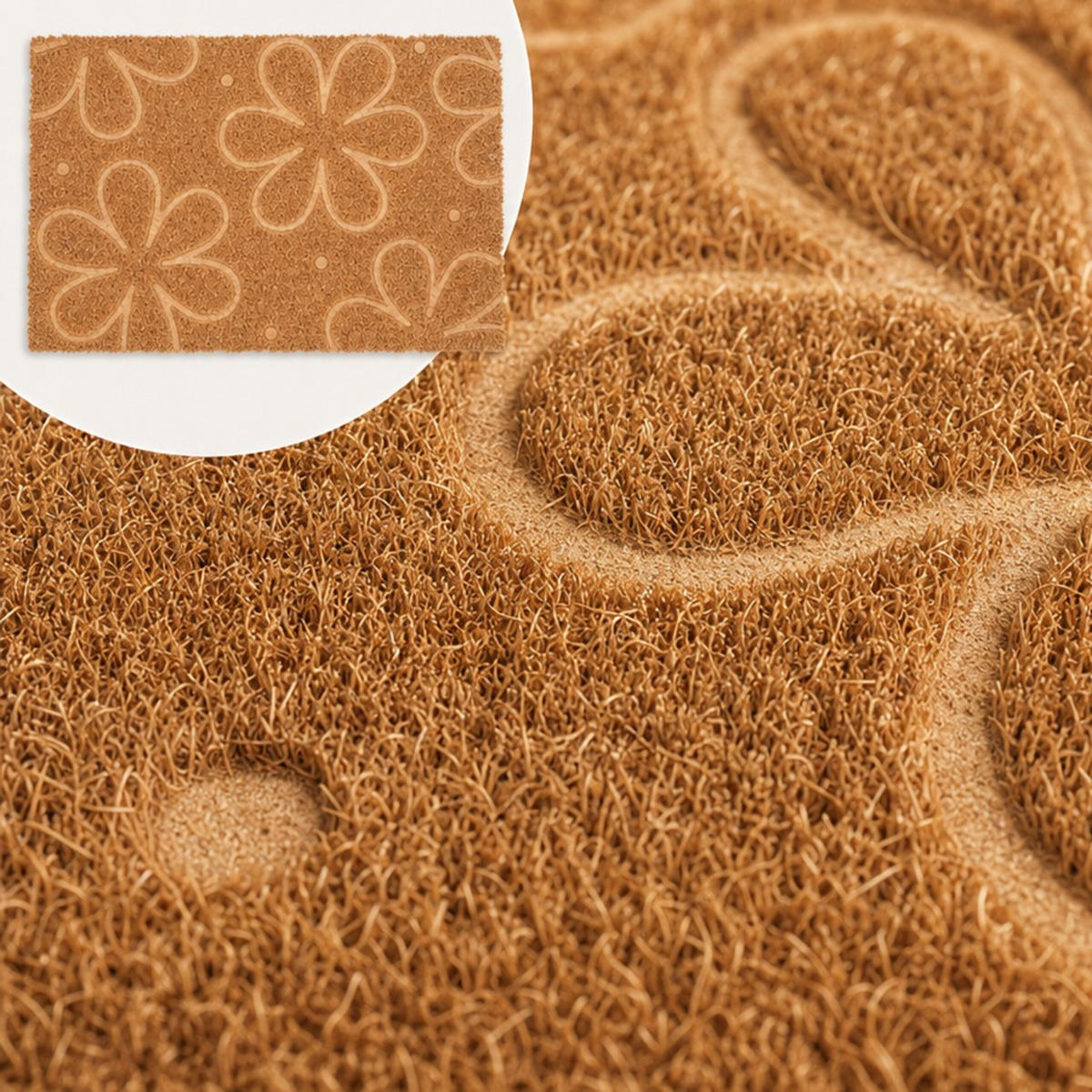 FUSSMATTE Natur Kokosfaser rutschfest 60x40 cm - Hellbraun, Kunststoff/Textil (60/40cm) - Relaxdays