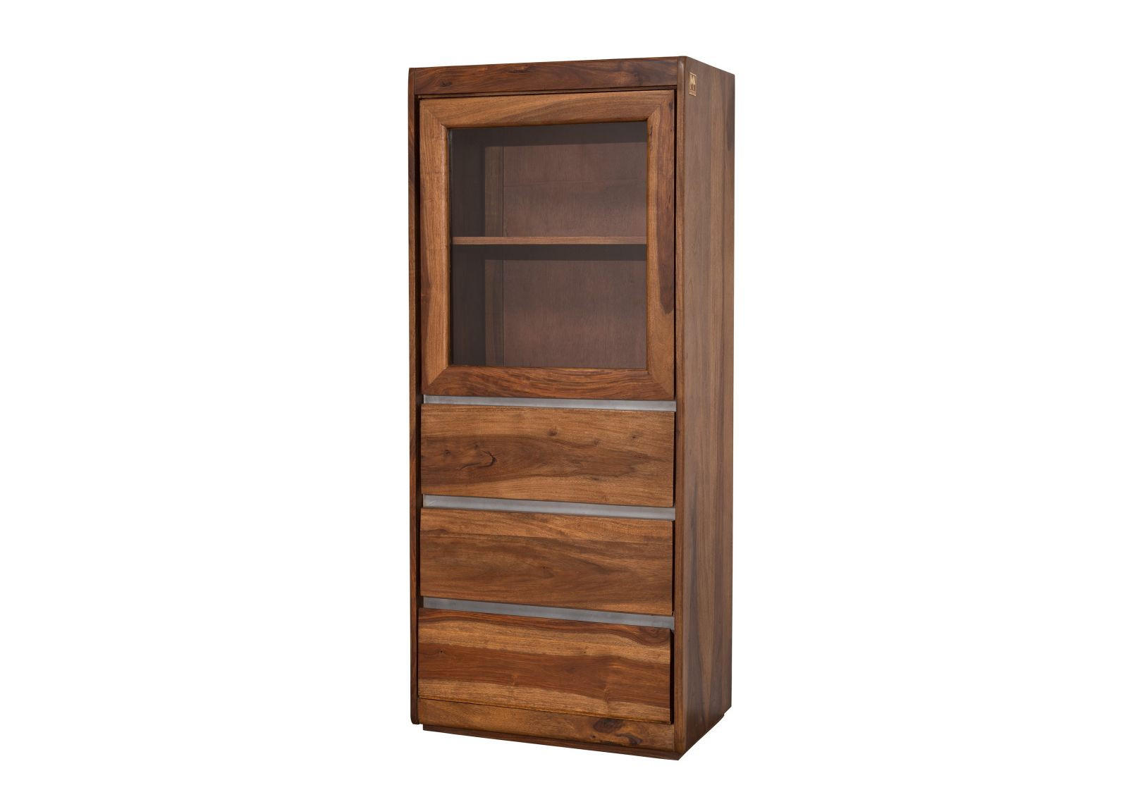 VITRINE Sheesham 63x40x147 noble unique lackiert SYDNEY #104 - Braun, Holz (63/147/40cm) - Massivmoebel24