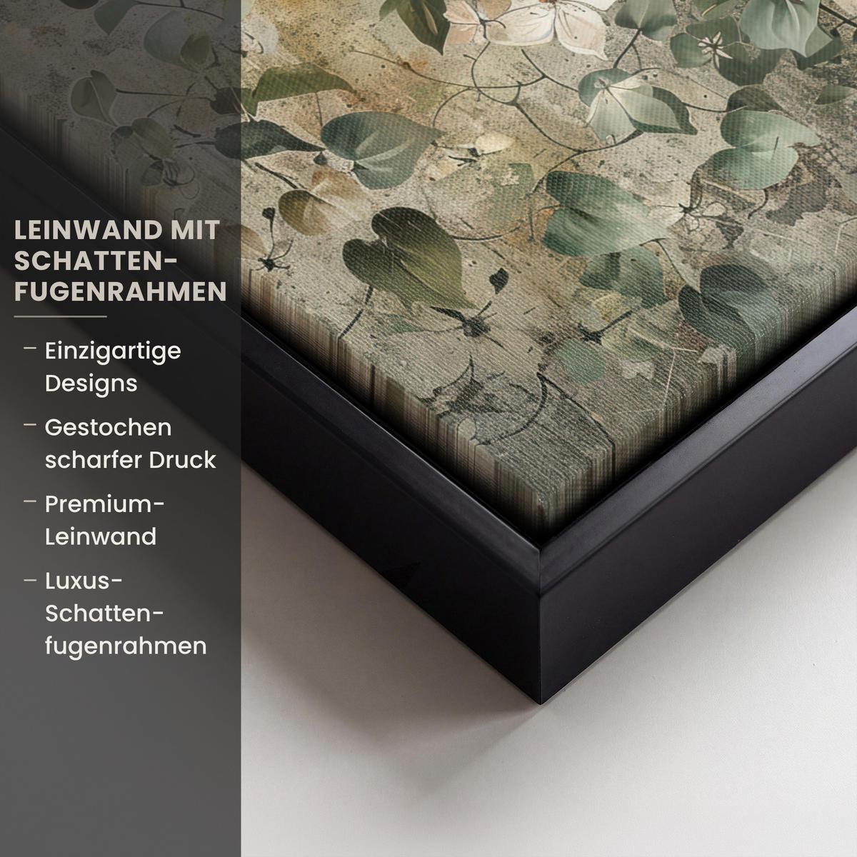 LEINWAND Bilder mit Rahmen - Blumen - Blätter - Abstrakt - Modern - 40x30 - Grau, Textil (40/30cm) - MuchoWow