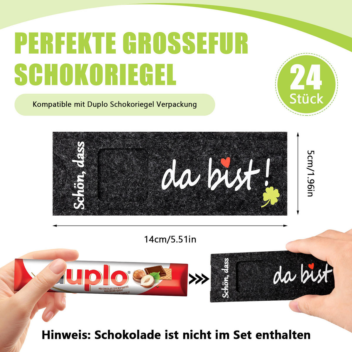 GASTGESCHENK 24 Stück Filz Schokoladen Hülle Hochzeit Taufe Geschenkverpackung - Schwarz, Textil (14/1/5cm)