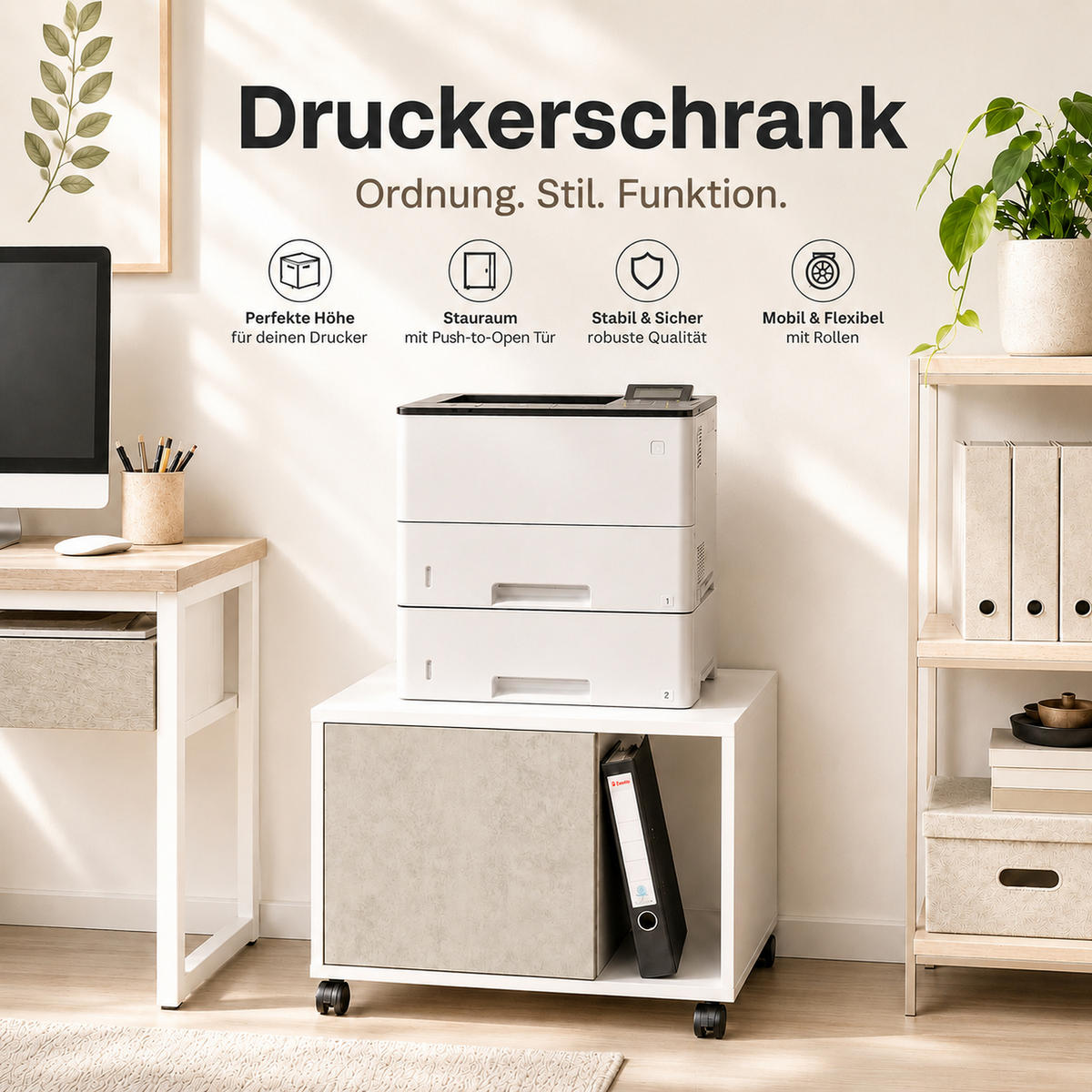 DRUCKERSCHRANK Amira Beton Oxid 43/57/52 cm - Hellgrau, Holzwerkstoff (57.5/43.5/52cm) - SIMPLYFURN