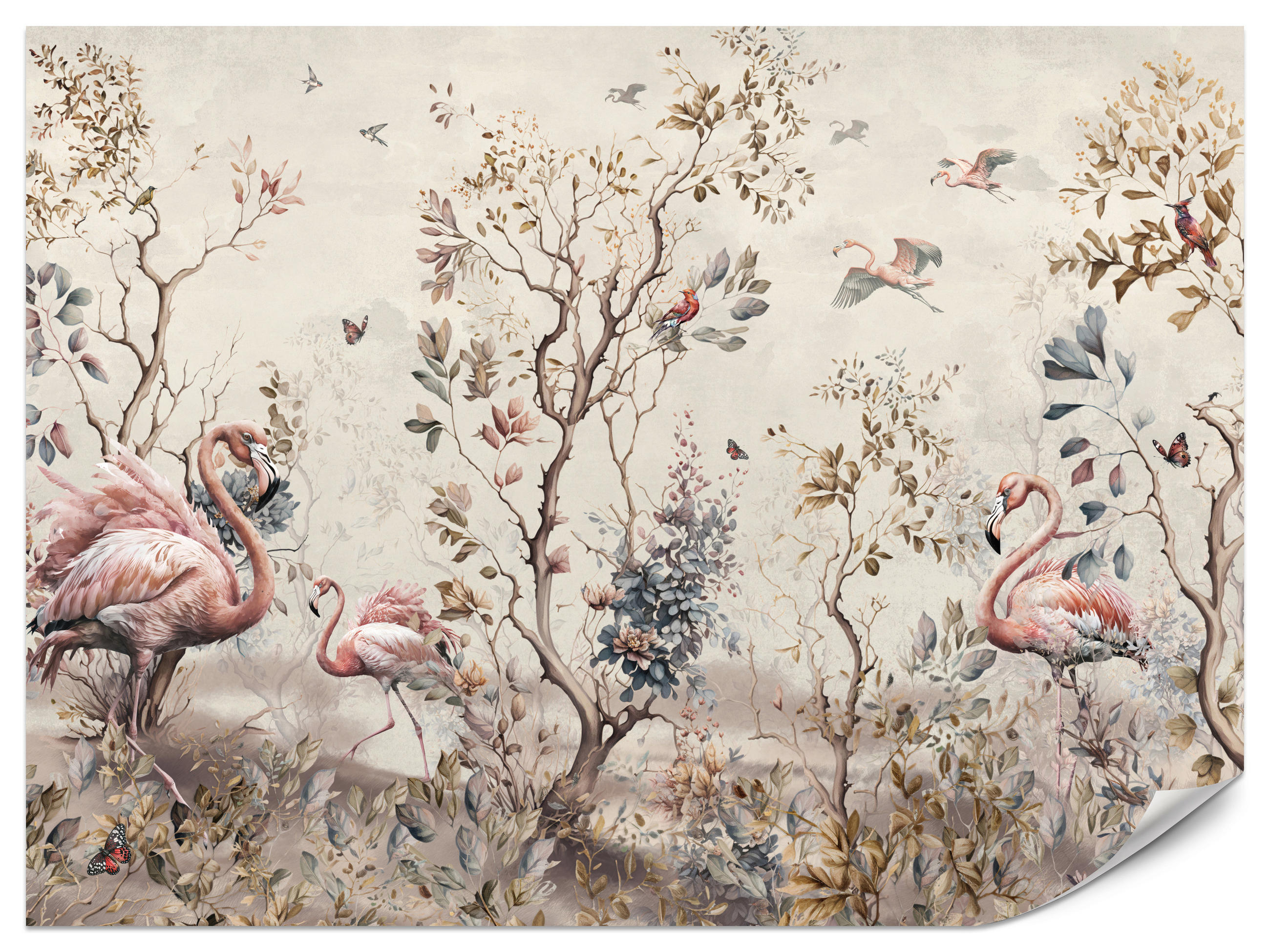 FOTOTAPETE für Wohnzimmer Wunderschöne Flamingos Natur Schmetterlinge 500x350 - Multicolor, Papier (500/350cm) - Muralo