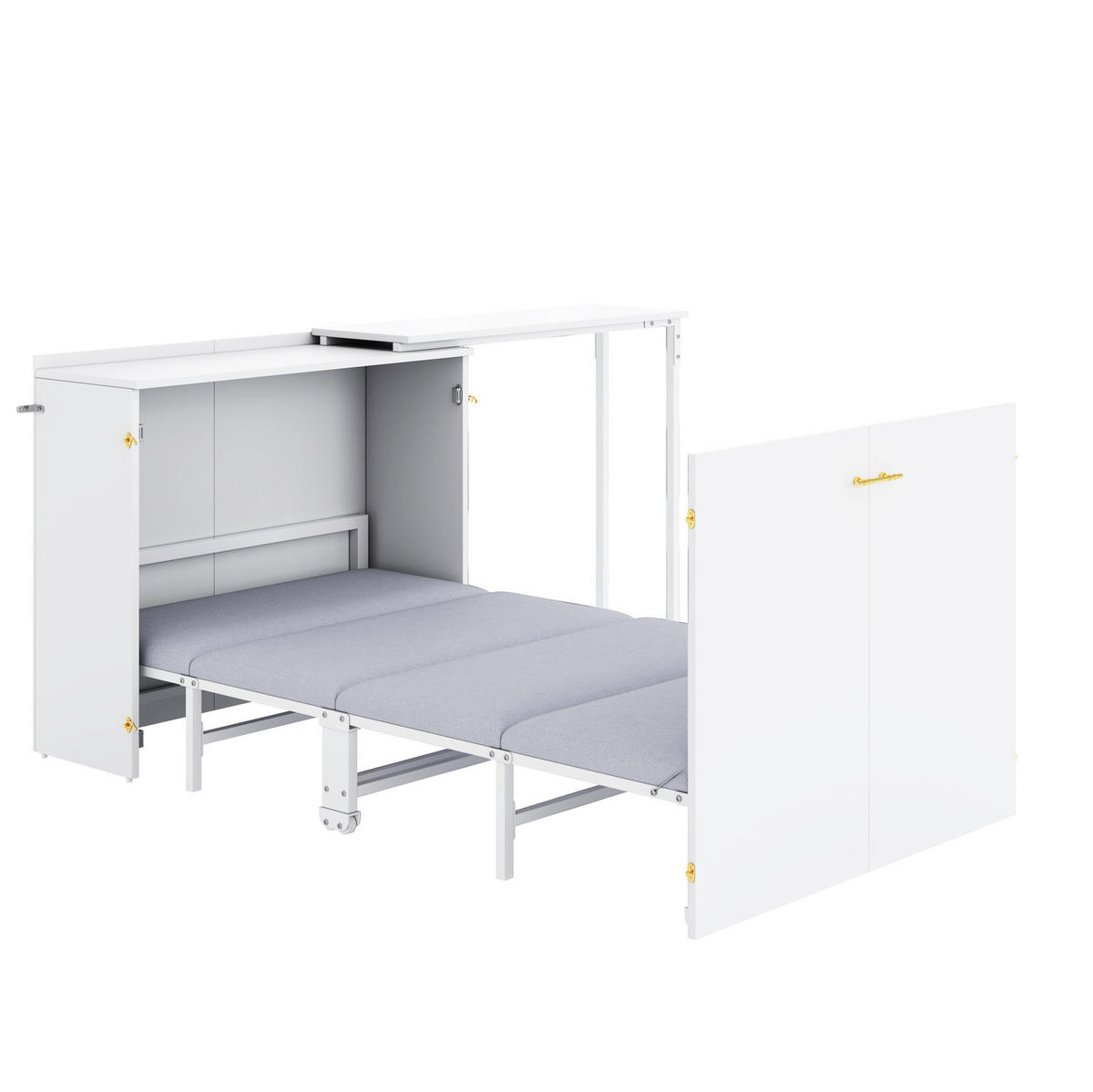 SCHRANKBETT Klappbett 90/200 cm aus Metall und Holz mit drehbarem Schreibtisch und Matratze Weiß/Holzfarbe - Weiß, Metall (90/200cm) - Modenvie