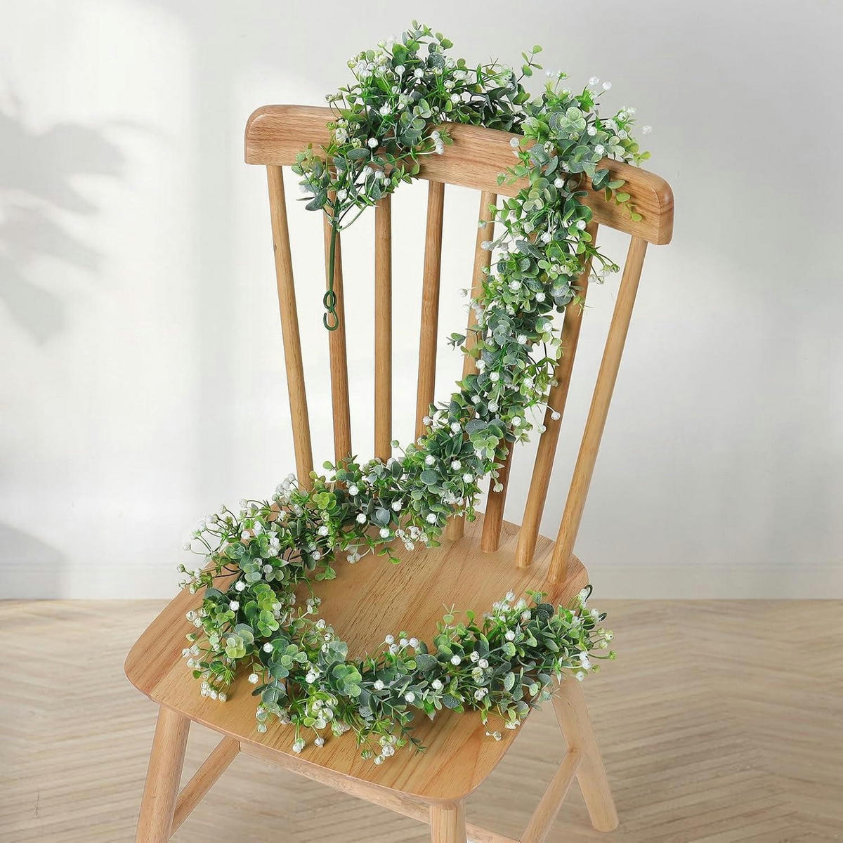 GIRLANDE 2-teiliges Set Künstlicher Eukalyptus mit weißen Blüten 180 cm - Multicolor, Kunststoff (10cm)