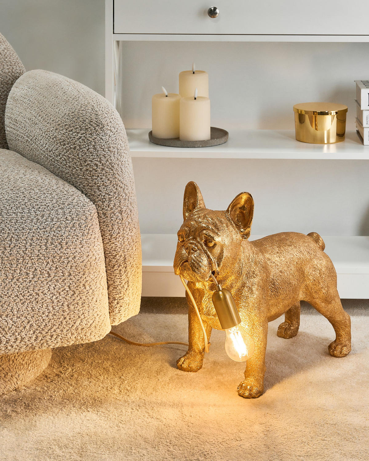 TISCHLAMPE Hund Gold Baxter - Messingfarben/Goldfarben, Kunststoff (47/24/43cm) - Beliani