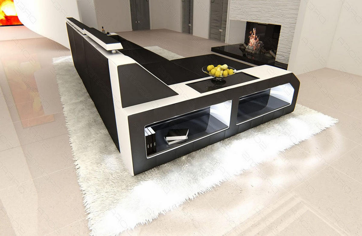 COUCH Arezzo L Schwarz Weiß Echtleder - Schwarz, Leder (308/194cm)