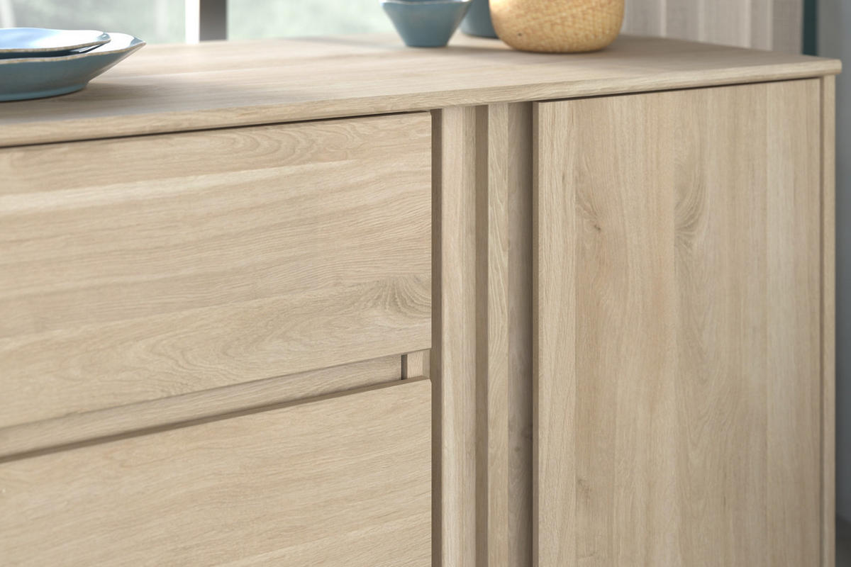 KOMMODE Eiche japanisch 110 cm, Sideboard mit 3 Schubladen - Eichefarben, Holzwerkstoff (110/77/50cm) - Parisot Meuble