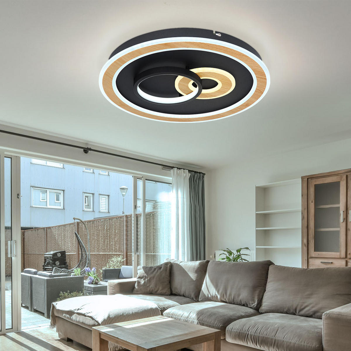 LED DECKENLEUCHTE Chessy Schwarz Holzoptik - Schwarz, Metall (50/50/7cm) - Globo Lighting