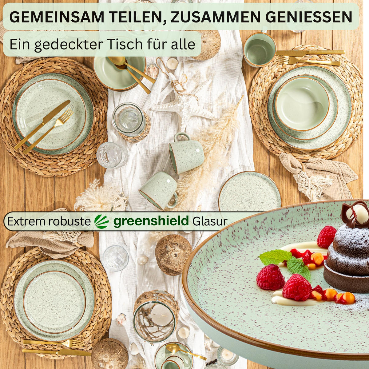 DESSERTTELLER SET RIO MINZE - 6 teilig aus Steingut - Grün, Stein (32cm) - Sänger