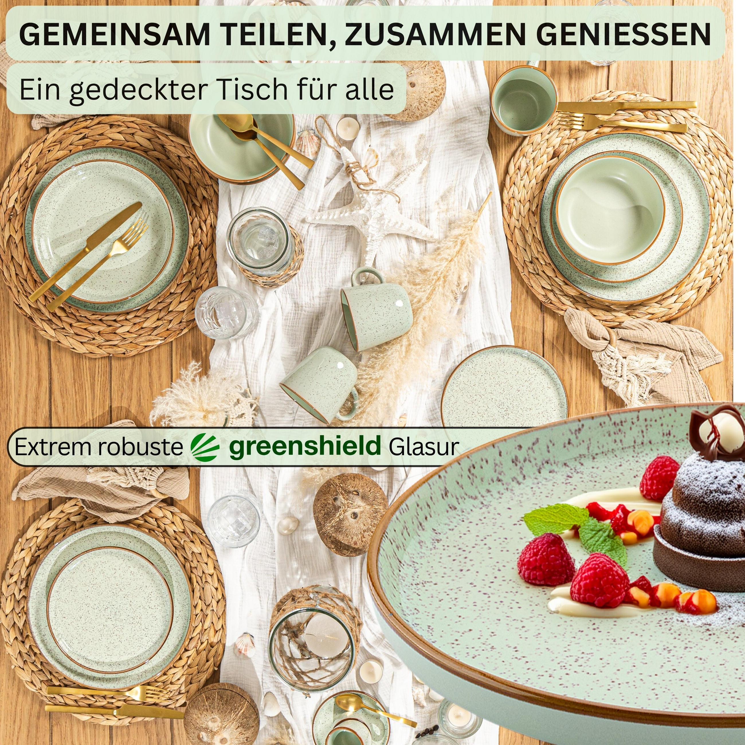 Thumbnail - Sänger Dessertteller, Grün, Stein, 6-teilig, Rund, kratzfest, Essen & Trinken, Geschirr, Teller, Kuchenteller
