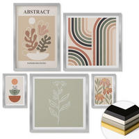 WANDBILDER 5er Set - 50x50 cm & 20x30 cm & 40x60 cm Silberner Rahmen - Abstrakte Pastellpflanzen - Silberfarben, Kunststoff (40/60cm) - ArtPrintCave