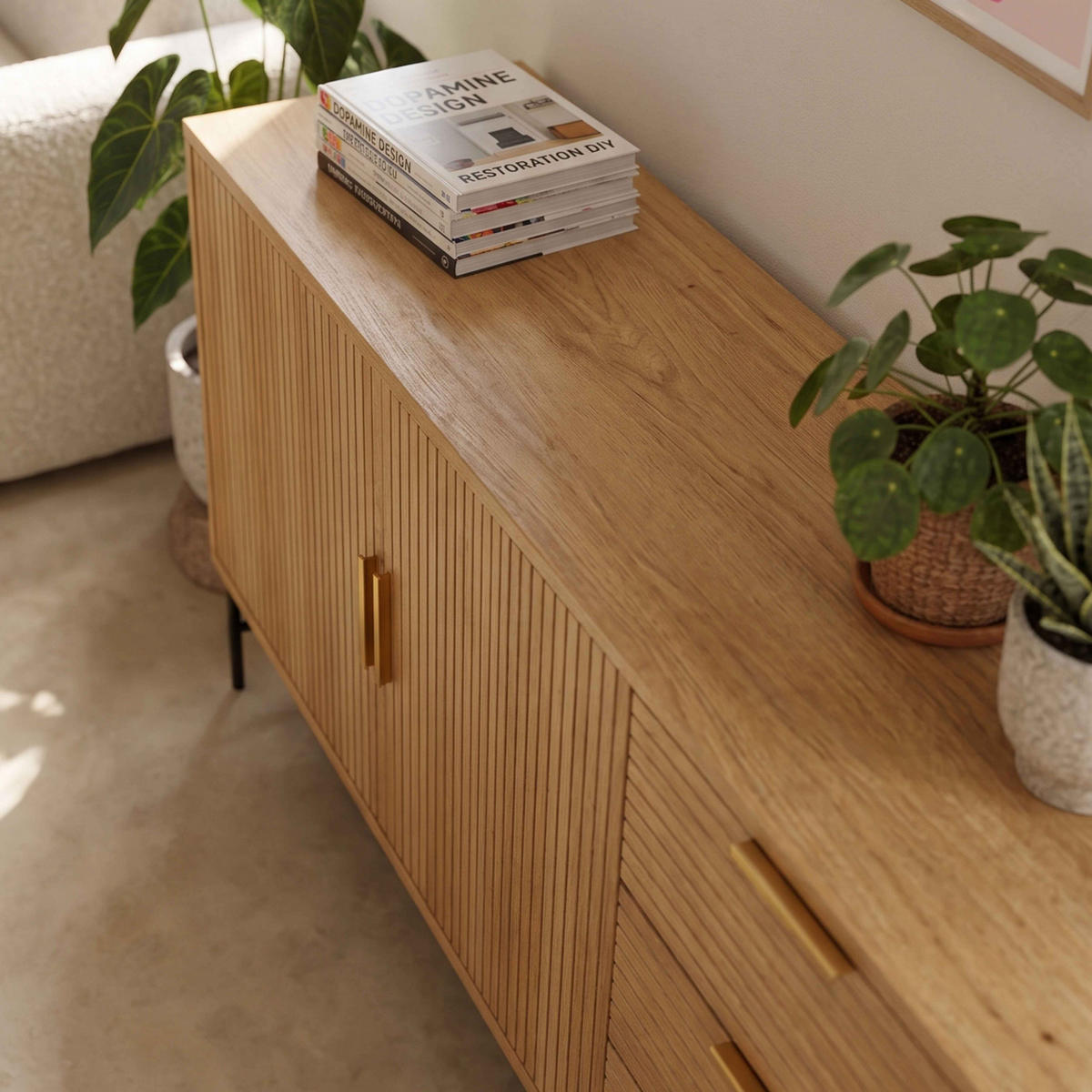 SIDEBOARD, Beigefarbe - Beige, Holz/Metall (160/75/40cm) - Oviala