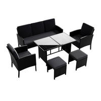 SITZGRUPPE Turin schwarz Polyrattan inkl. Abdeckung - Schwarz, Kunststoff - Juskys