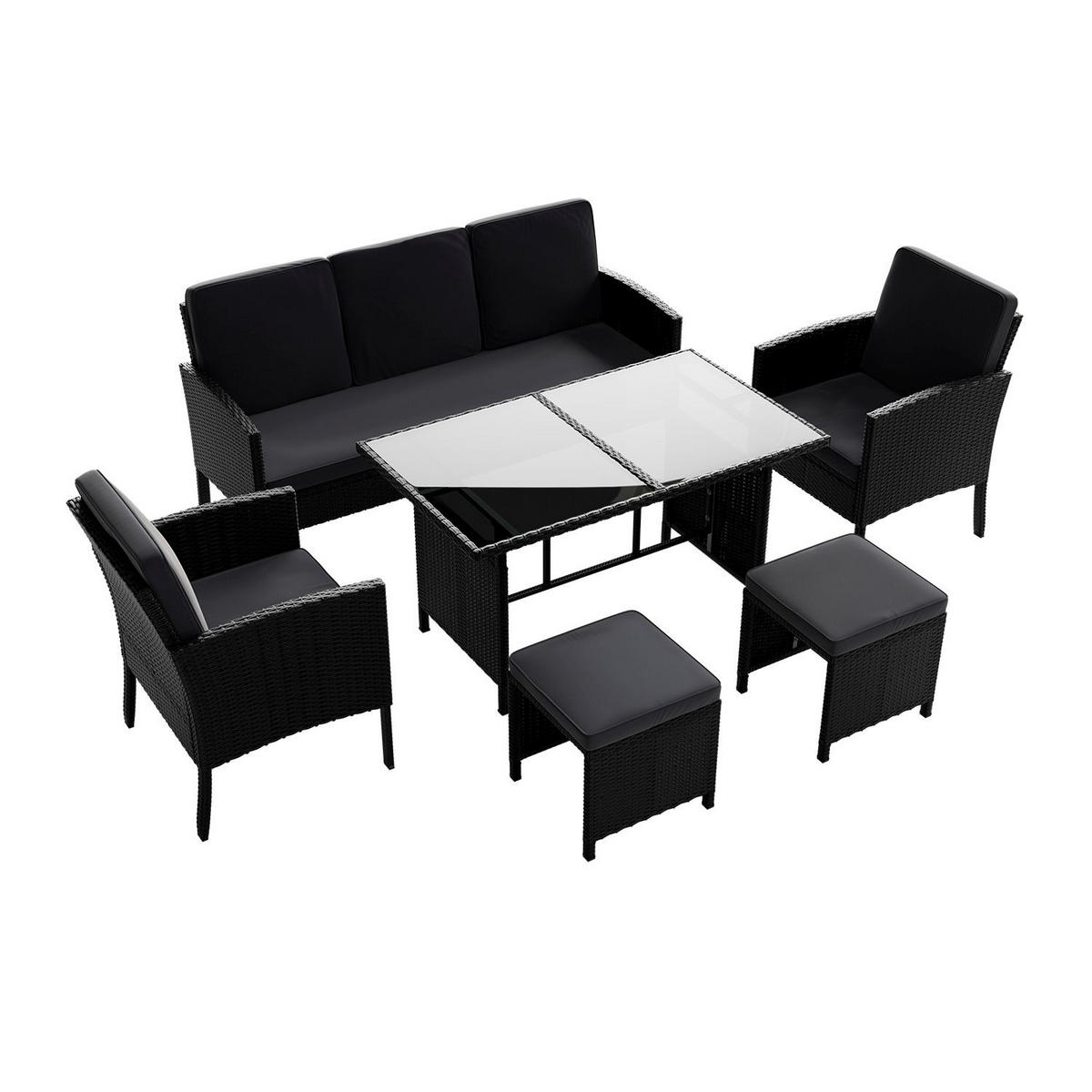 SITZGRUPPE Turin schwarz Polyrattan inkl. Abdeckung - Schwarz, Kunststoff - Juskys