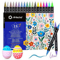 ACRYLSTIFTE 18 Farben Set (12 Metallic + 6 Fluoreszierend) Dual Tip Marker - Multicolor, Kunststoff (10/2/14cm)