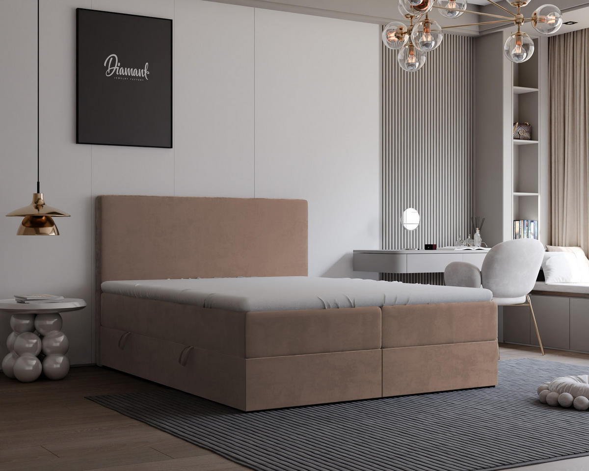 BOXBETT GIULIA 140/200 cm mit Matratze und Topper, Hellbraun - Hellbraun, Textil (140/200cm) - Idohome