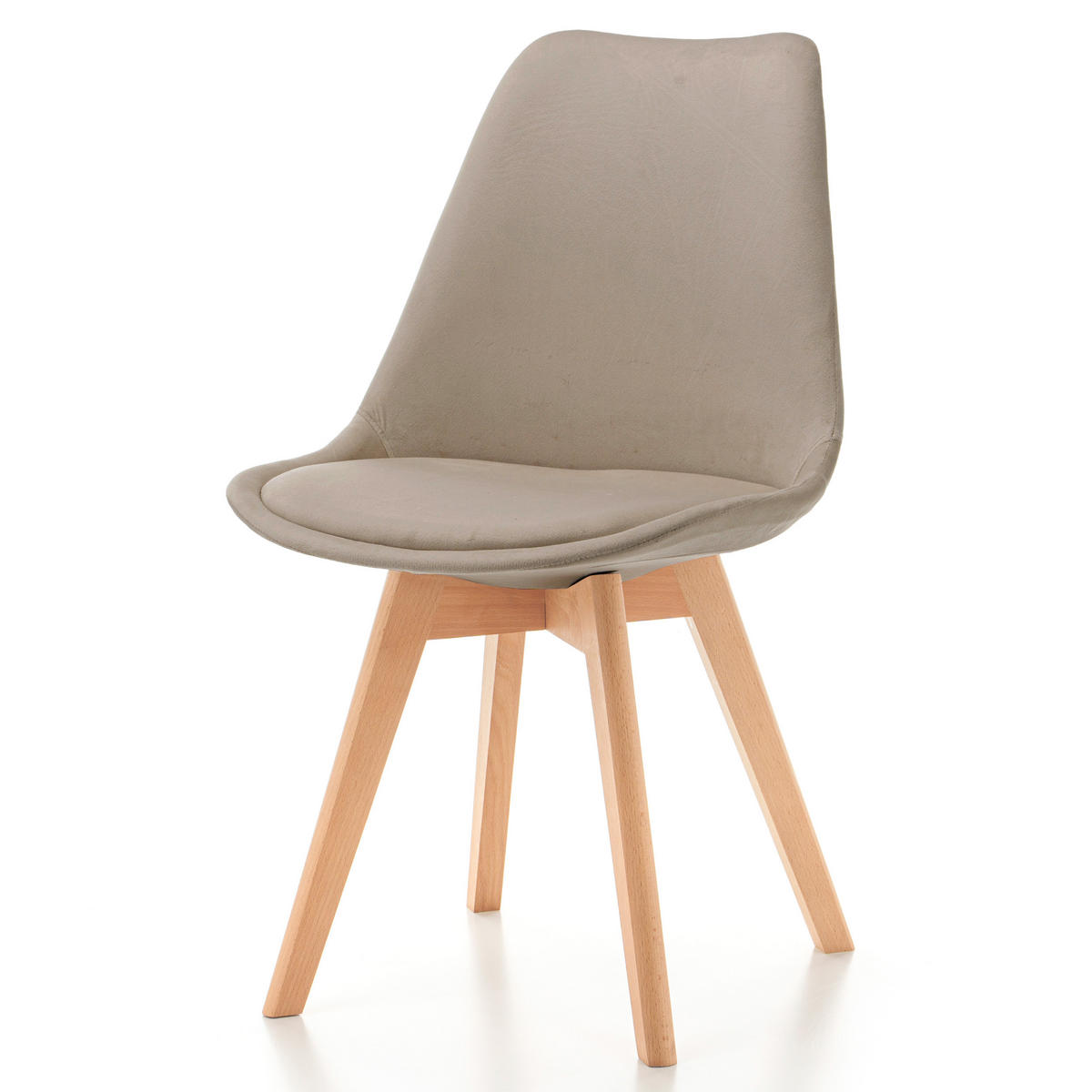 STUHL Dublin modern dunkelbeige, Holzbeinen - Veloursstoff und Polsterschaum - Beige/Braun, Holz/Textil (50/83/54cm) - NEW HOME