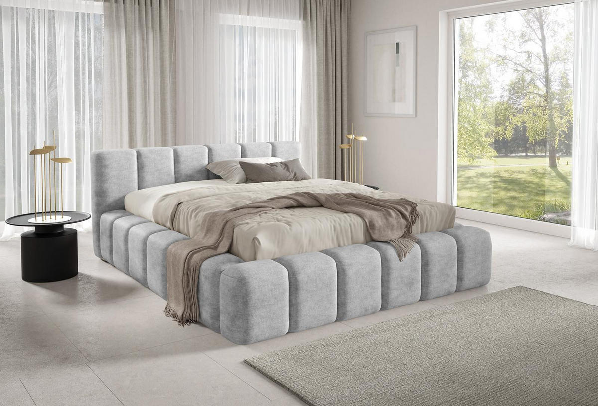 POLSTERBETT KALLA Premium 180x200 cm mit Bettkasten – PERFECT HARMONY 80 - Hellgrau, Holz - Dekori_Interiors