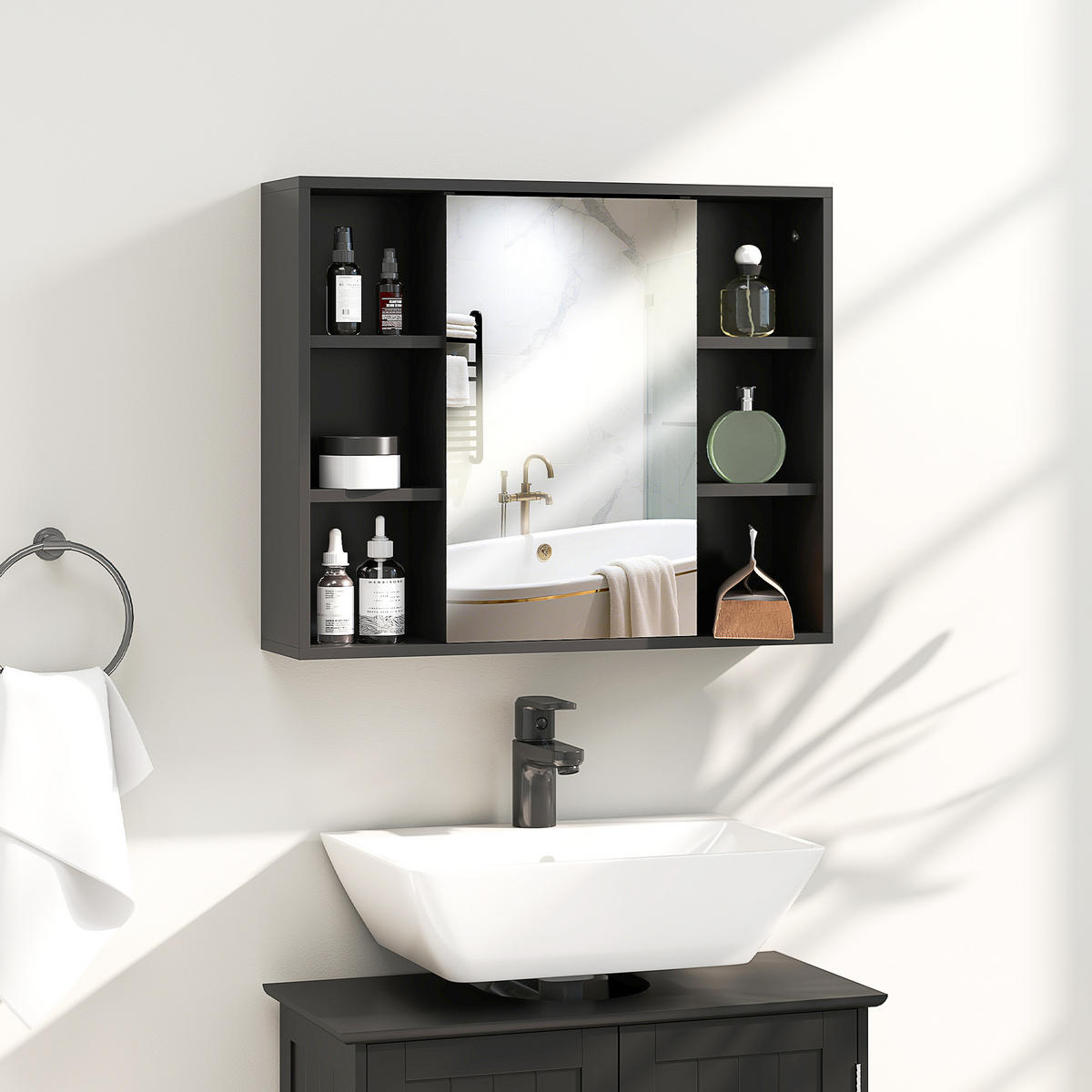 SPIEGELSCHRANK Schwarz 60/14,5/49,4 cm - Schwarz, Holzwerkstoff (60/49.4/14.5cm) - PANGIVO