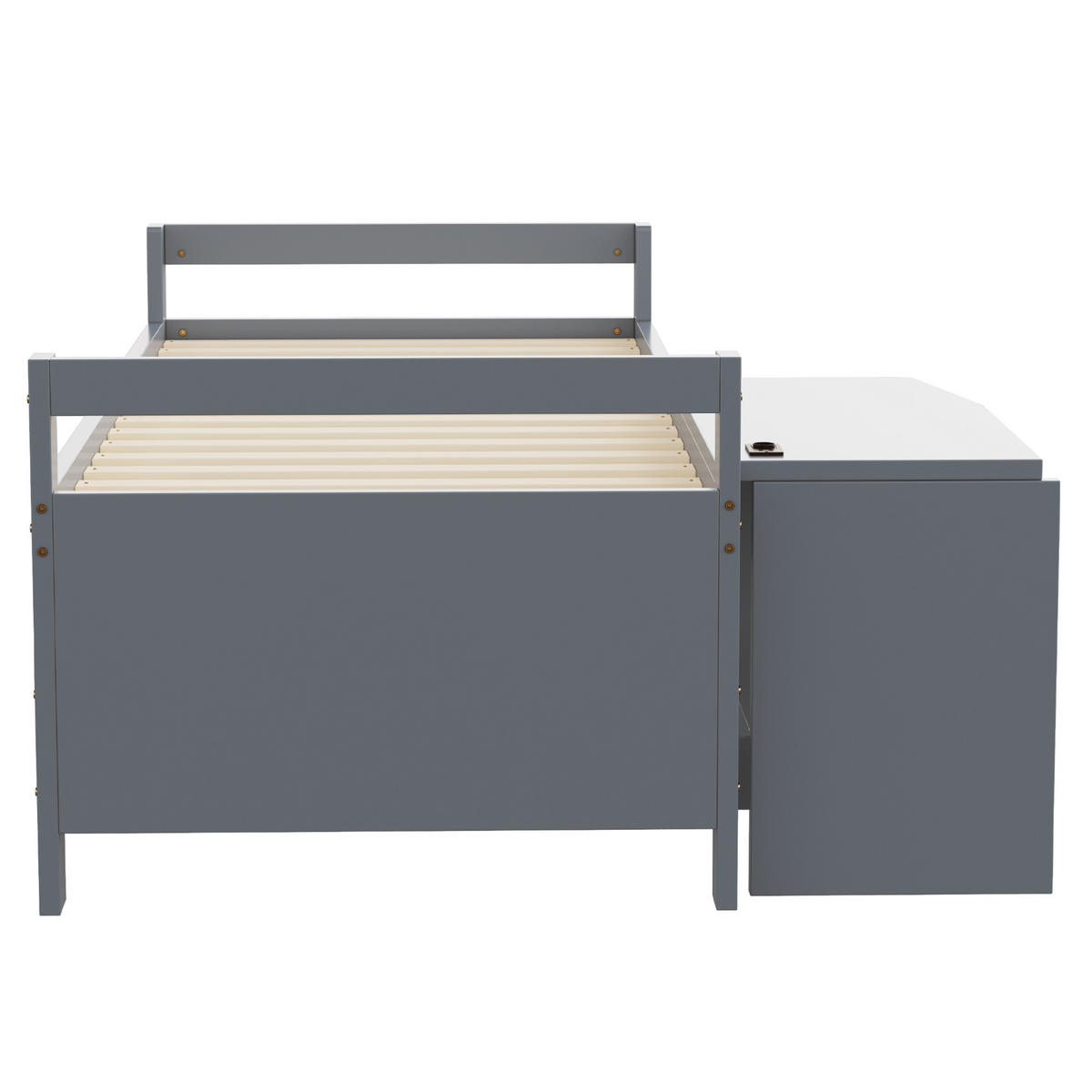 BETT mit Schreibtisch und Stauraum 90x200 cm Grau, Holz - Grau, Holzwerkstoff (90/200cm) - Beauniv