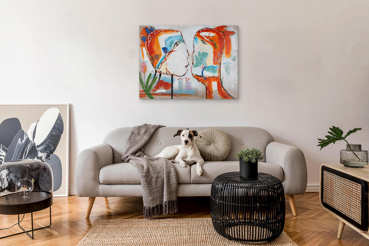 OLEJOMALBA 100/75 cm, Zvířata - různobarevná/červená, dřevo/textil (100/75cm) - KUNSTLOFT