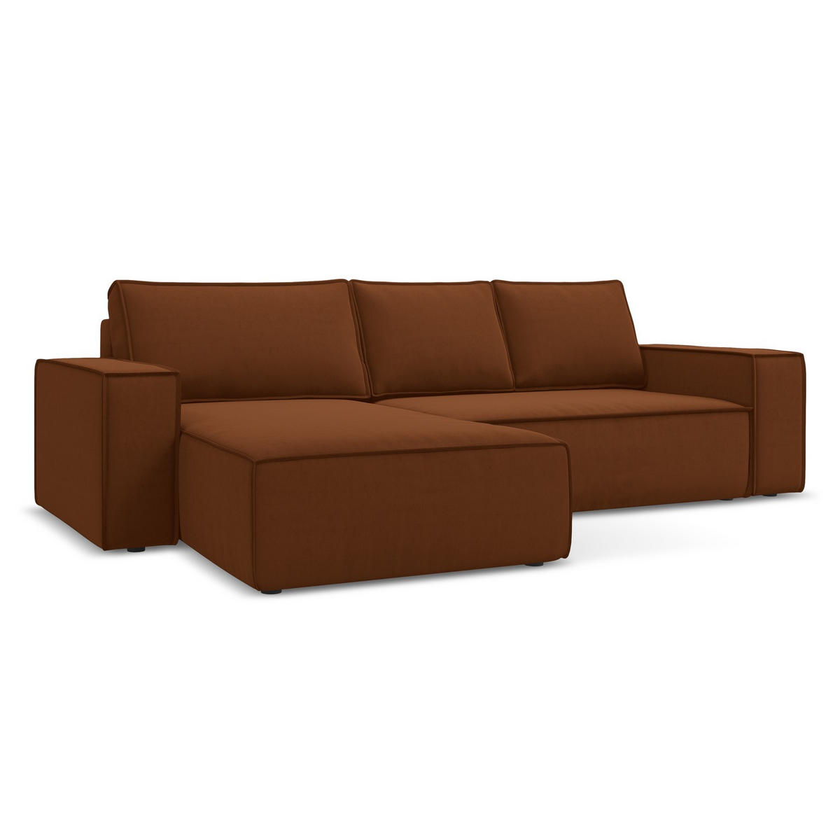 ECKSOFA mit Schlaffunktion Samt Stoff Orange - Terracotta/Schwarz, Kunststoff/Textil (185/290cm) - LaMiaSofa