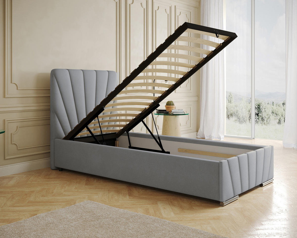 POLSTERBETT Ray 90 x 200 cm mit Bettkasten und Lattenrost Taschenfederkernmatratze mit Kokos 20cm- hellgrau - Hellgrau, Holz (90/200cm) - Homesy