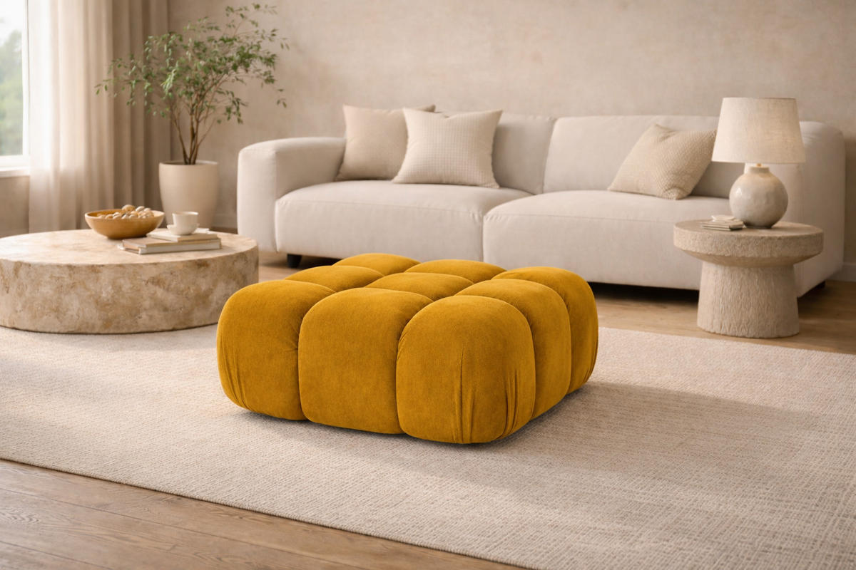 HOCKER Modularer, Veloursstoff Salvador, Gelb, Selia - Gelb, Holz (95/40/95cm) - Kaiser Möbel