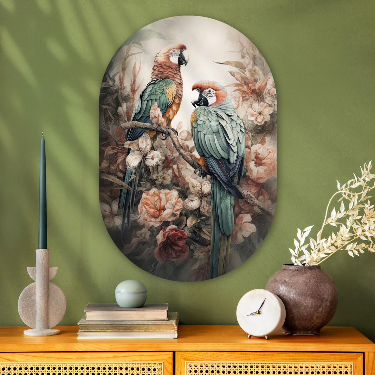 WANDBILD Papageien - Vögel - Natur - Blumen 60x90 cm - Baltimorefarben, Kunststoff (60/90cm) - MuchoWow