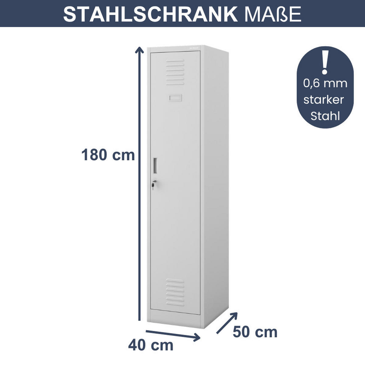 UMKLEIDESCHRANK Spind KACPER 1 Abteil 180x40x50cm Grau - Grau, Metall (40/180/50cm) - Jan Nowak