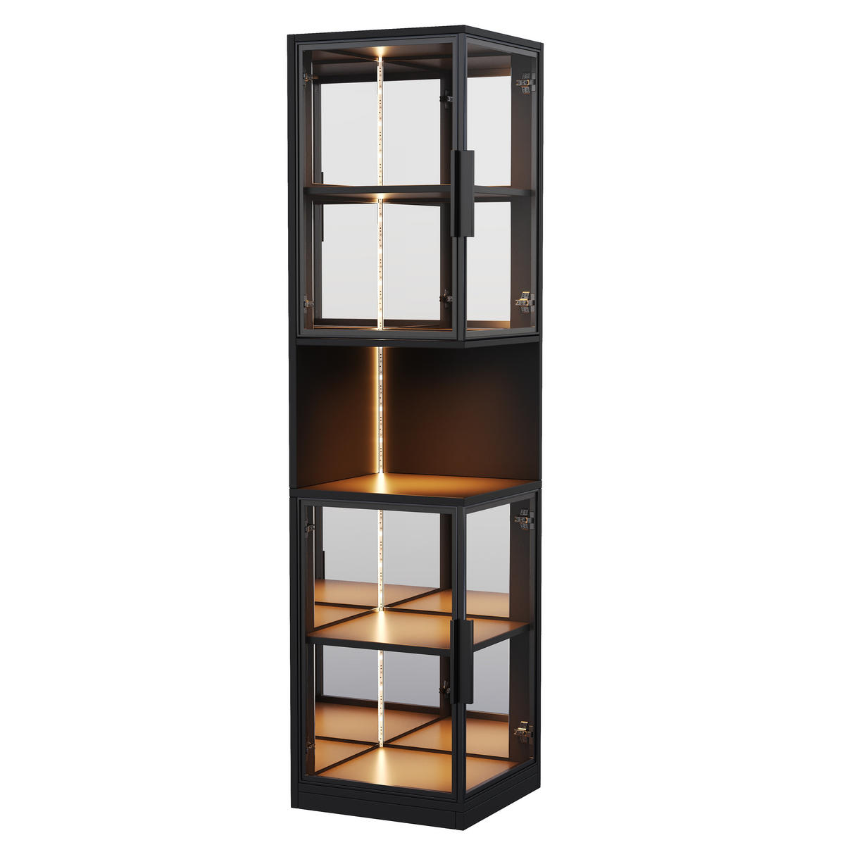 VITRINE LED Glastüren Spiegelrückwand 205cm Weinschrank Weiß - Schwarz, Holzwerkstoff (42/205/44cm) - FLIEKS