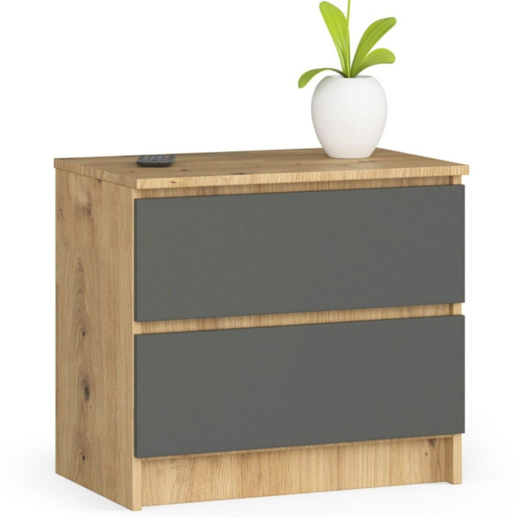 NACHTSCHRANK Eiche Artisan, Grau 60x40x55 cm - Graphitfarben/Eiche Artisan, Holzwerkstoff (60/55/40cm) - Akord
