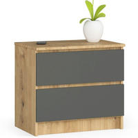 NACHTSCHRANK Eiche Artisan, Grau 60x40x55 cm - Graphitfarben/Eiche Artisan, Holzwerkstoff (60/55/40cm) - Akord