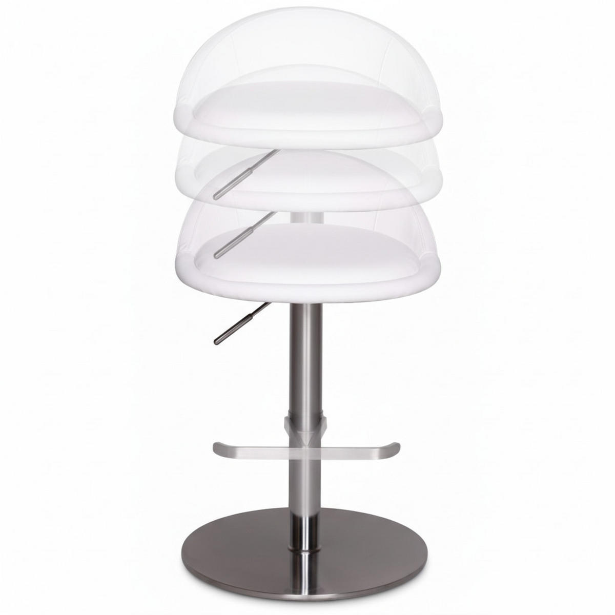 BARHOCKER Höhenverstellbar Edelstahl Halbrunde Rückenlehne DONAU, Weiß 43x43x90 cm - Silberfarben/Weiß, Kunststoff/Textil (43/90/43cm) - KADIMA DESIGN