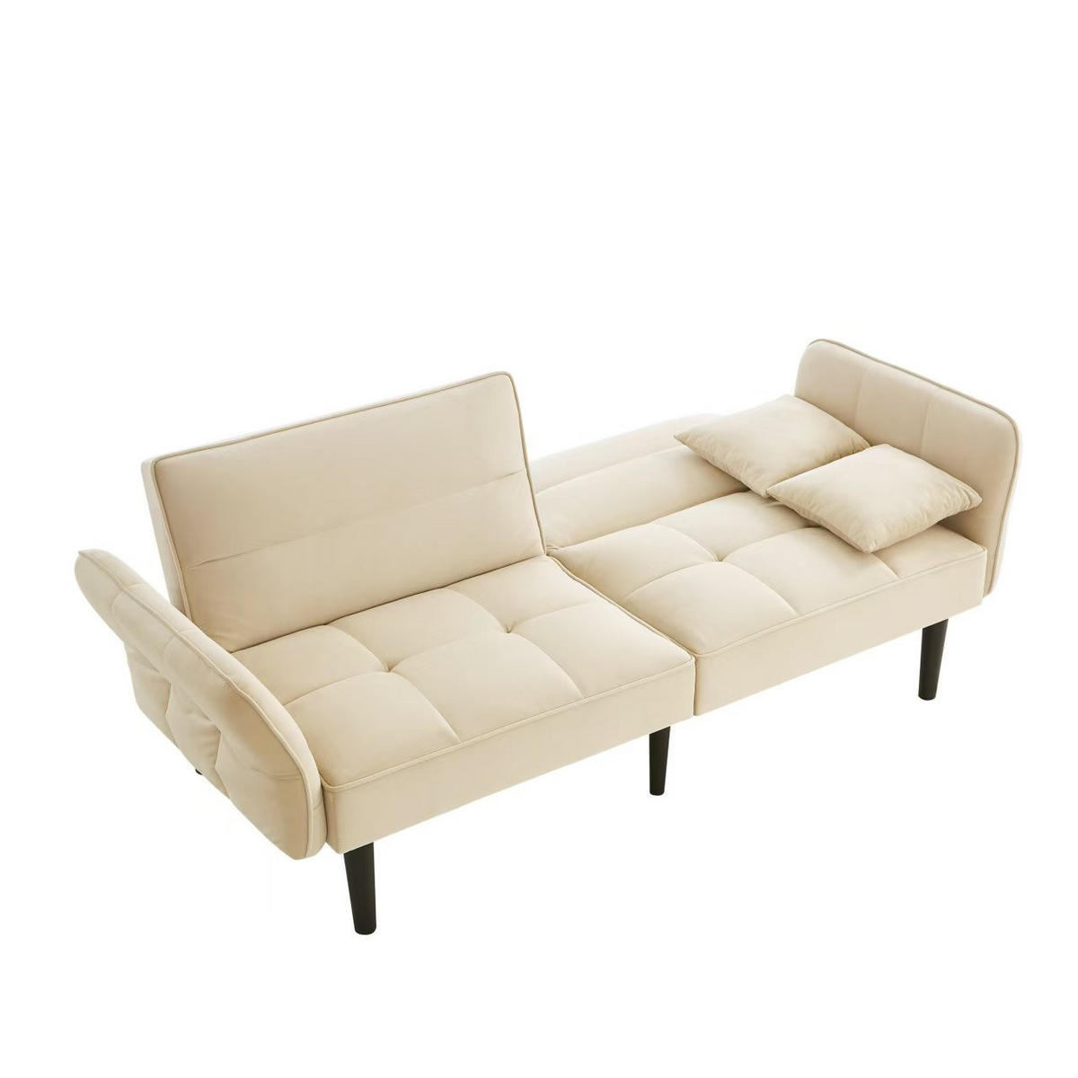 SCHLAFSOFA 176/78/76 cm Antikes Beige Samt mit klappbaren Armlehnen - Beige, Textil (176/76/78cm) - Oxeza