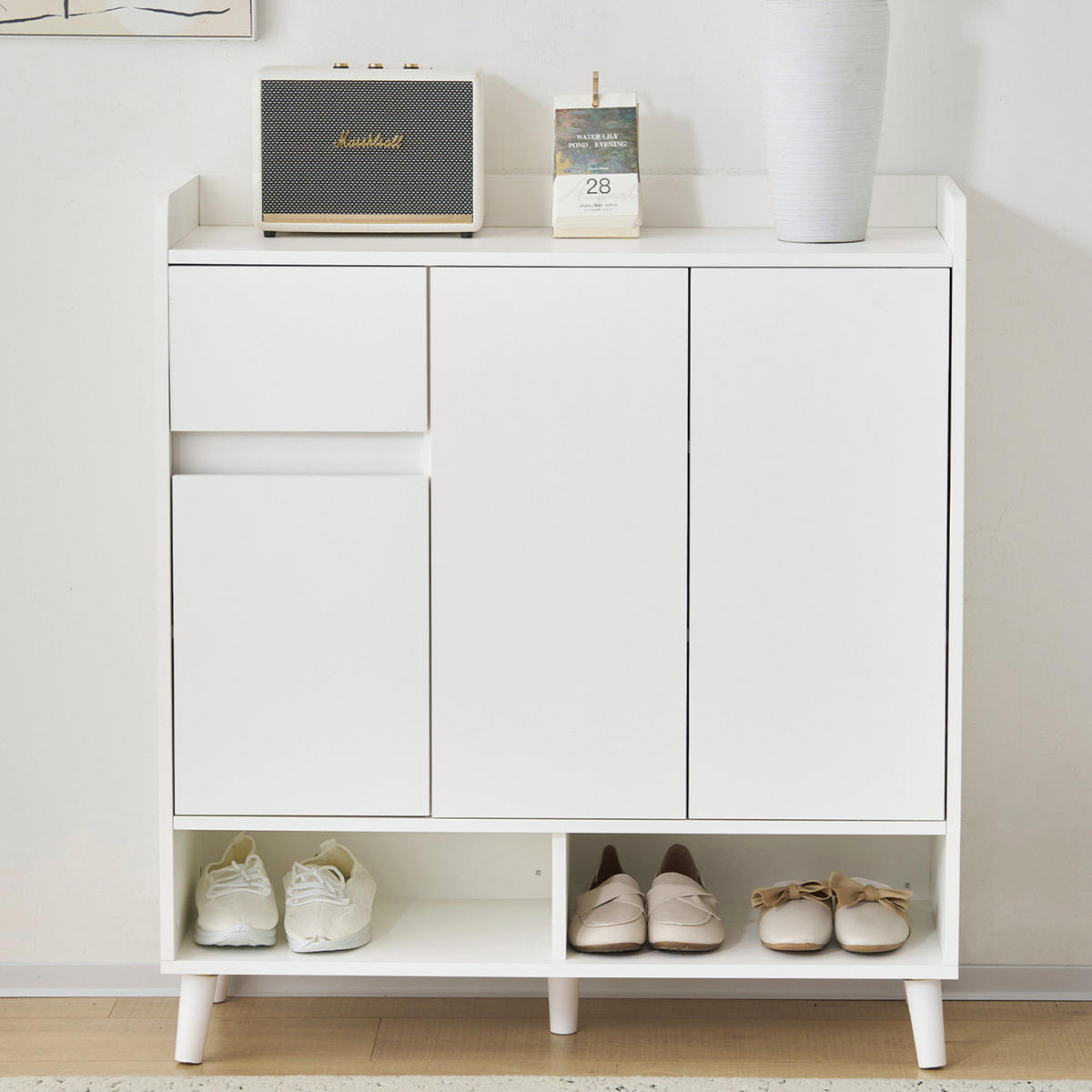 SCHUHKOMMODE Sideboard Weiß 90x35x99 cm mit verstellbaren Einlegeböden - Weiß, Holz (90/99/35cm) - PARAFTA HOME