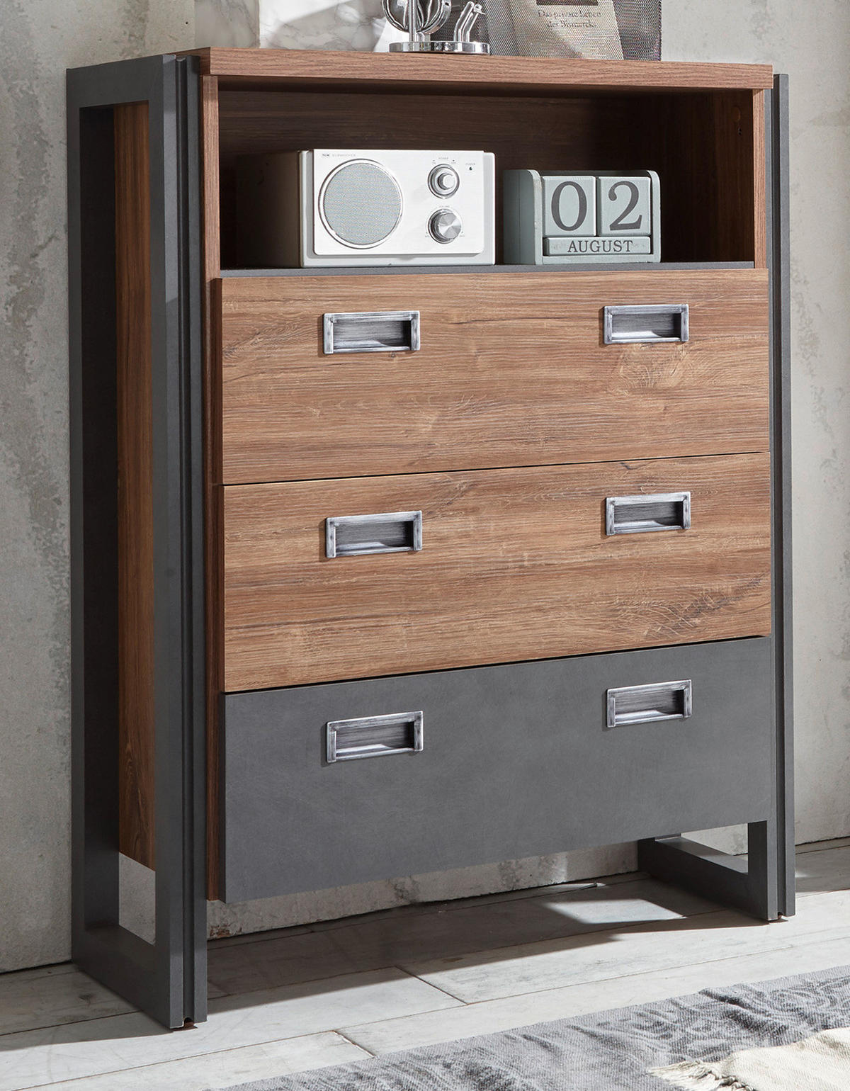 KOMMODE Eiche Stirling, Matera grau, Sideboard 75 x 100 cm Schubladenkommode - Eichefarben/Grau, Holzwerkstoff/Metall (75/100/33cm)