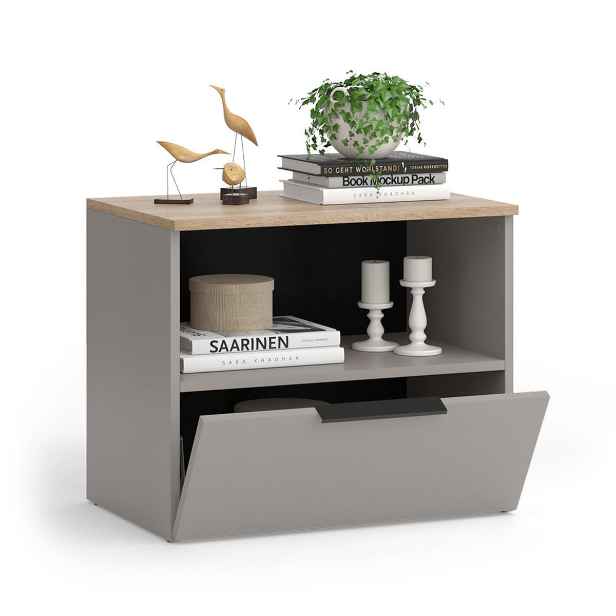 KOMMODE Wido Greige 60 x 50 cm mit klappe - Greige/Sonoma Eiche, Holzwerkstoff (60/50/40cm) - Vicco