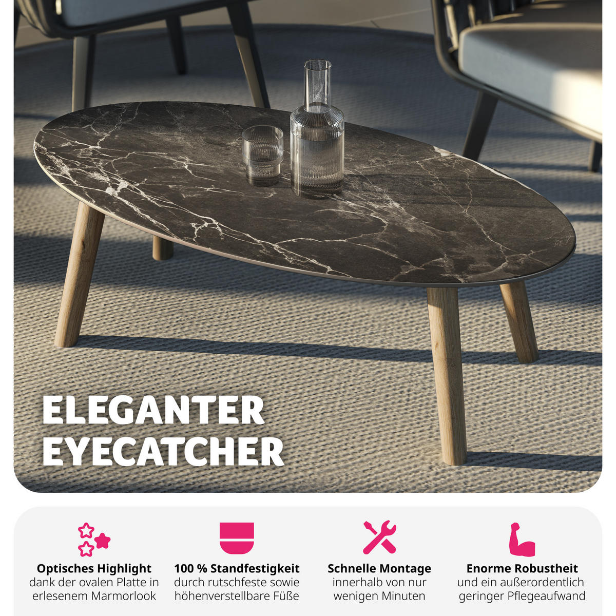 COUCHTISCH oval Acerra, 100 x 50 x 34, 5 cm, natur - Naturfarben, Stein (100/50/34.5cm) - tectake