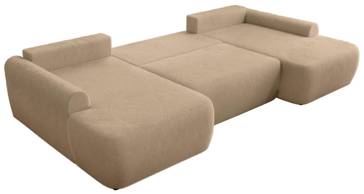 WOHNLANDSCHAFT CUBO U Beige Plüsch - Beige/Schwarz, Kunststoff/Textil (370/100/187cm) - MKS