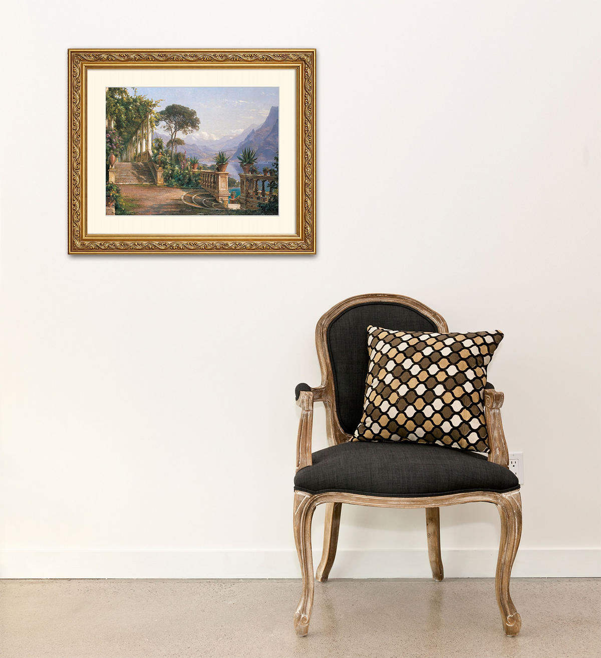 BILD gerahmt 63x53 cm Carl Frederic Aagaard "Lodge on Lake Como" - Gelb, Holz (63/53cm) - artissimo